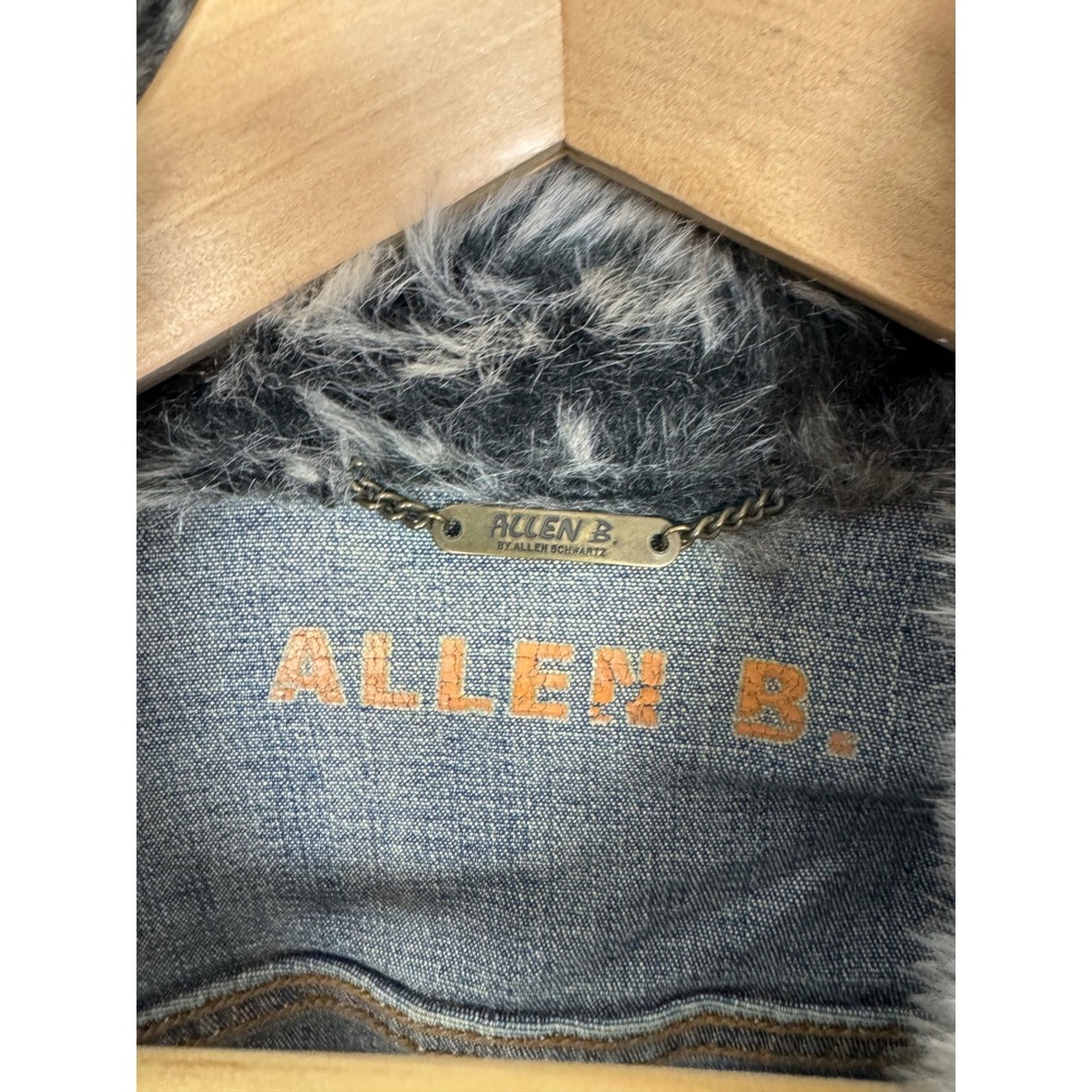 Vintage Y2K Allen B Allen Schwartz Faux Fur Trim Denim Jacket Medium Wash Small - Picture 7 of 10